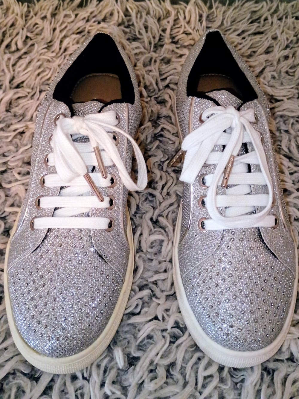 Women’s Sparkle Lace-Up Sneakers in Silver